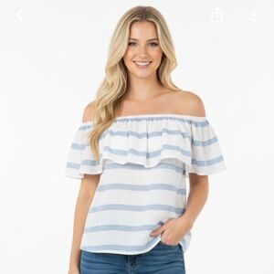 CATO blue & white striped off shoulder preppy top size large